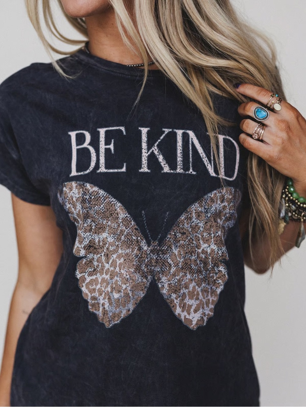 Three Bird Nest Black "Be Kind" Butterfly Graphic Tee
